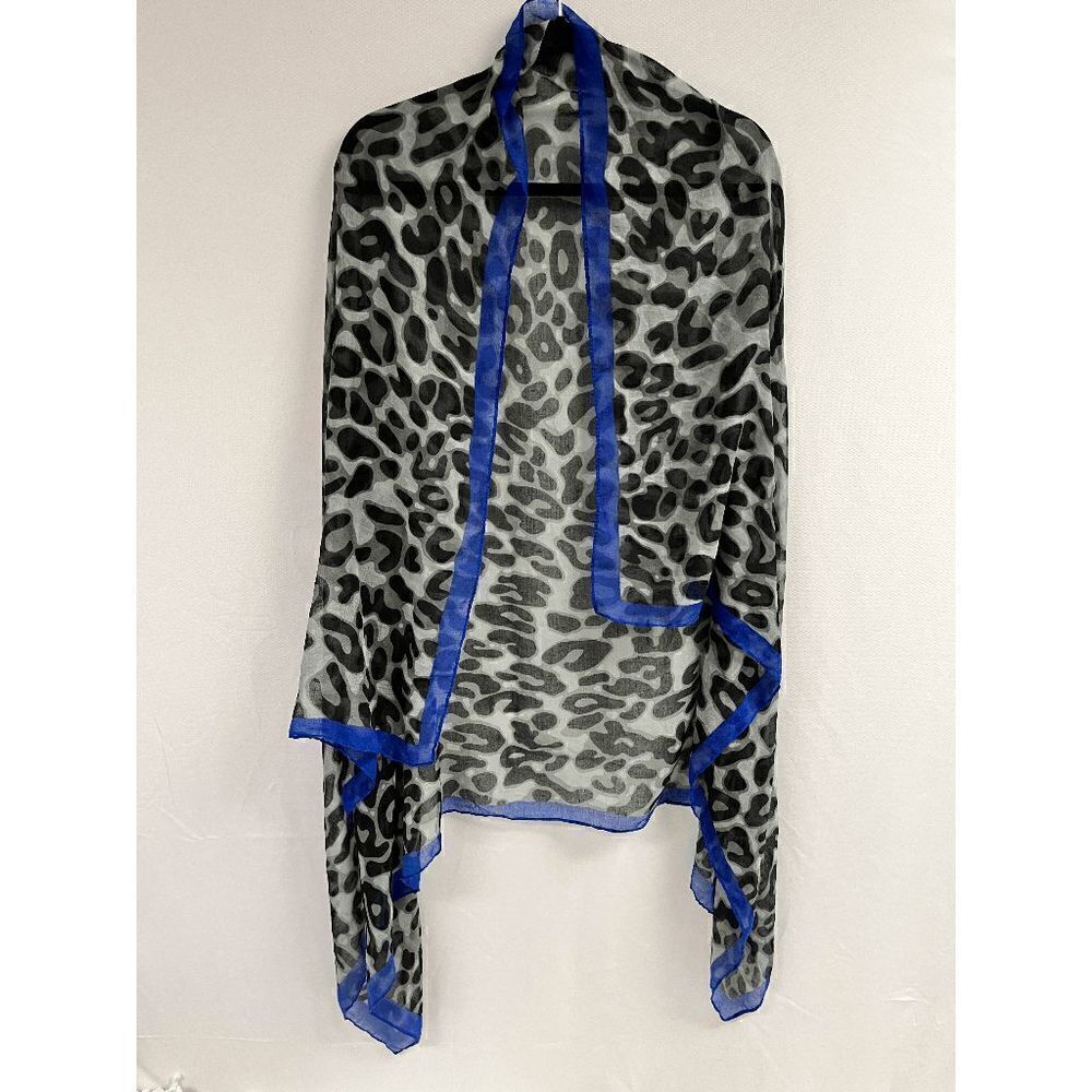 Womens Animal Print Cover Up Scarf Black And Gray Blue Border